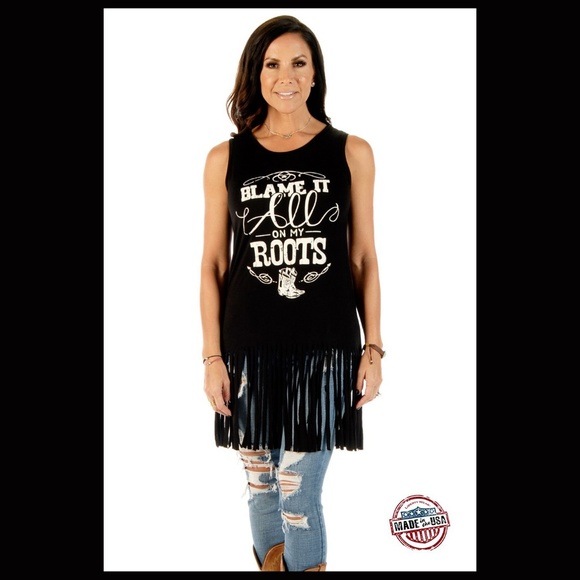 Blame On Roots Sleeveless Black Fringed Tunic - Picture 3 of 4